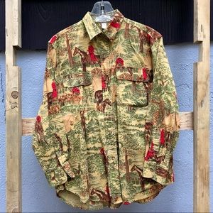 90’s “Cambridge Dry Goods” button up long sleeve top // unique equestrian print